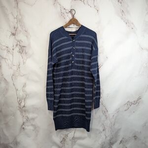 Prana Milani Henley Dress Size M L Nautical Stripe Blue Thermal Long Sleeve